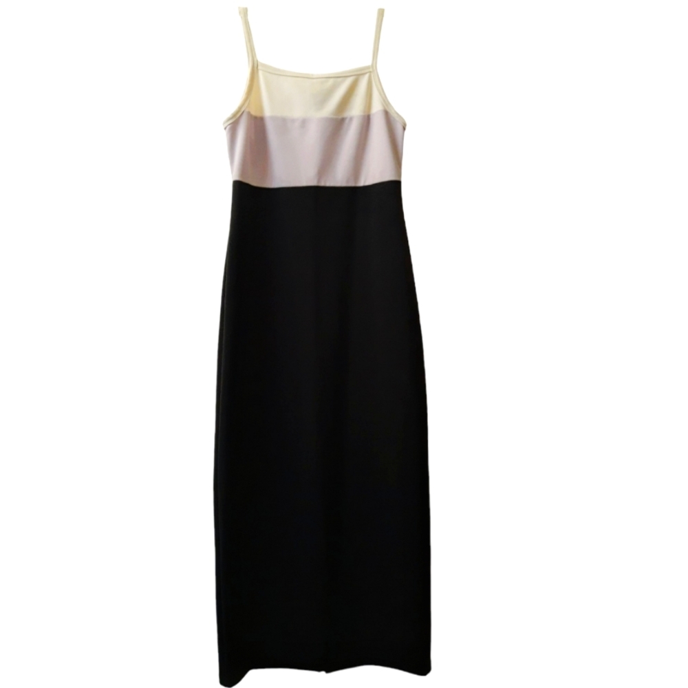 All That Jazz Bodycon Colorblock Maxi Dress VTG 90s White Lavender Black S/M